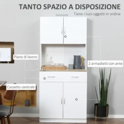 HOMCOM Credenza Cucina Con Armadietti A 2 Ante E Cassetto In Legno, 80x40x180cm - Bianco -Wenko Negozio 49341355 4