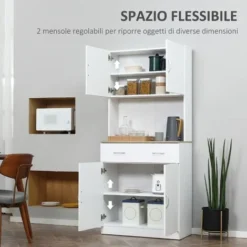HOMCOM Credenza Cucina Con Armadietti A 2 Ante E Cassetto In Legno, 80x40x180cm - Bianco -Wenko Negozio 49341355 5