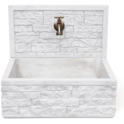 Lavello Da Esterno In Cemento Con Para Schizzi Bianco Cm 45x35x16h Cm Modello Q-Altopiano