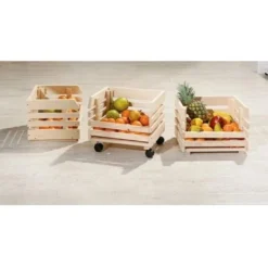 Set 3 Cassette Con Ruote - Pino Massello Finitura Naturale -Wenko Negozio 49918033 3