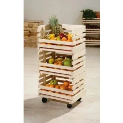 Set 3 Cassette Con Ruote - Pino Massello Finitura Naturale -Wenko Negozio 49918033 4