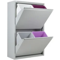 Pattumiera Per Raccolta Differenziata EcoPatty, Mobile Metallo Salvaspazio, Interno/Esterno, Grigio