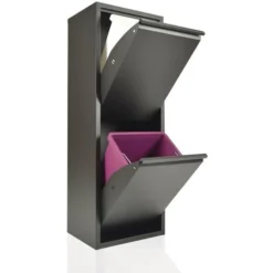 Pattumiera Per Raccolta Differenziata EcoPatty, Mobile Metallo Salvaspazio, Interno/Esterno, Nero