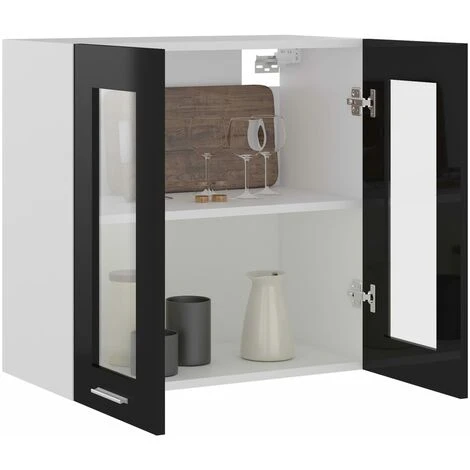Armadio Sospeso Con Vetro Nero Lucido 60x31x60 Cm In Truciolato 4 Armadio Sospeso Con Vetro Nero Lucido 60x31x60 Cm In Truciolato - immagine 4