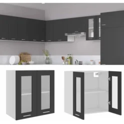 Armadio Sospeso Con Vetro Grigio 60x31x60 Cm In Truciolato