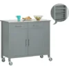 SoBuy Carrello Da Cucina Con Piano In Acciaio Inox Isola Da Cucina Con Ripiano Laterale Credenza Con Ruote Grigio, FKW108-HG
