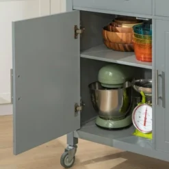 SoBuy Carrello Da Cucina Con Piano In Acciaio Inox Isola Da Cucina Con Ripiano Laterale Credenza Con Ruote Grigio, FKW108-HG -Wenko Negozio 51285979 3