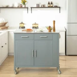 SoBuy Carrello Da Cucina Con Piano In Acciaio Inox Isola Da Cucina Con Ripiano Laterale Credenza Con Ruote Grigio, FKW108-HG -Wenko Negozio 51285979 5