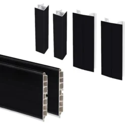 Emuca Kit Battiscopa Da Cucina Plasline Con Accessori Per Unione, Altezza 100 Mm, 2,35 M, Plastica Nera, Tecnoplastica, 1 U.