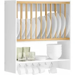 SoBuy Porta Piatti D'angolo Pensile Cucina Scolapiatti Da Muro Con 7 Ganci 76x47x12 Cm KCR09-W