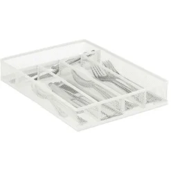 Relaxdays Portaposate Da Cassetto, Metallo, Organizer Per La Cucina, 5 Scomparto, Divisori, HxLxP 5,5x23,5x32 Cm, Bianco