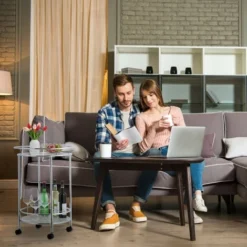 Relaxdays Carrello Da Cucina, 2 Ripiani, Carrellino A Ruote, HxD: 77x56 Cm, Vetro E Metallo Cromato, Argentato Bianco 7 Relaxdays Carrello Da Cucina, 2 Ripiani, Carrellino A Ruote, HxD: 77x56 Cm, Vetro E Metallo Cromato, Argentato Bianco -Wenko Negozio 51982648 3