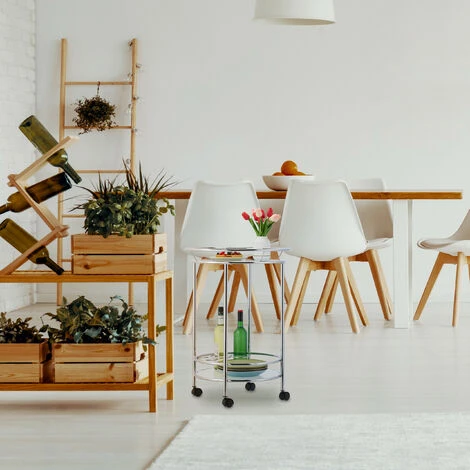 Relaxdays Carrello Da Cucina, 2 Ripiani, Carrellino A Ruote, HxD: 77x56 Cm, Vetro E Metallo Cromato, Argentato Bianco 5 Relaxdays Carrello Da Cucina, 2 Ripiani, Carrellino A Ruote, HxD: 77x56 Cm, Vetro E Metallo Cromato, Argentato Bianco - immagine 5