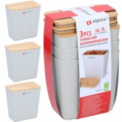Alpina Set 3 Barattoli Multiuso Caffe Zucchero Sale 180gr Cucina Con Tappo In Legno