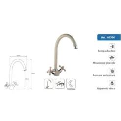 Trade Shop - Rubinetto Per Lavello Cucina A Canna Alta Croce Bicomando A Vite Colore Avena -Wenko Negozio 53539691 2