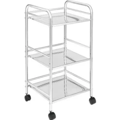 CARRELLO ESTETISTA 3 RIPIANI ACCIAIO CROMATO 4 RUOTE ARREDO BAGNO SALVASPAZIO