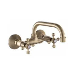 Rubinetto A Parete Vecchio Ottone, Bronzato Con Canna Alta, Maniglie A Stella