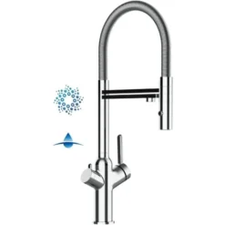 Rubinetto 4 Vie Miscelatore Cucina Cromato Con Canale Separato Per Acqua Filtrata, Canna Mollettone Movibile E Doccia Due Getti Staccabile - Serie BOD