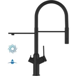 Rubinetto 4 Vie Miscelatore Cucina Nero Opaco Con Canale Separato Per Acqua Filtrata, Canna Nera Movibile E Doccia Due Getti Staccabile - Serie BOD