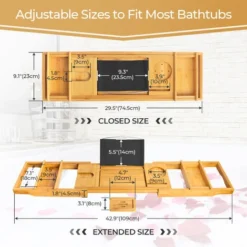 Todeco Vassoio Vasca Da Bagno, Ripiano In Vasca Da Bagno In Legno - Materiale: Bambù - Dimensione: 109 X 23 X 3,8 Cm - Dotato Di 2 Supporti Rimovibili E 1 Porta-Sapone, Panno Nero -Wenko Negozio 54376749 4