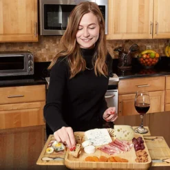 Todeco Tagliere Per Formaggi In Bambù Tagliere Da Cucina Con Set Di Coltelli Per Formaggio E 2 Cassetto, 1 Piatto Di Ardesia E 4 Sottobicchiere, Vassoio Per Formaggio Per Formaggi E Antipasti -Wenko Negozio 54376898 3