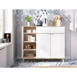 Mobile Cucina 120x40x102 Cm Anita Bianco Opaco E Rovere Naturale Con Due Ante Ed Un Cassetto Bianco E Naturale