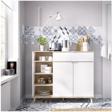 Mobile Cucina 120x40x102 Cm Anita Bianco Opaco E Rovere Naturale Con Due Ante Ed Un Cassetto Bianco E Naturale 2 Mobile Cucina 120x40x102 Cm Anita Bianco Opaco E Rovere Naturale Con Due Ante Ed Un Cassetto Bianco E Naturale - immagine 2