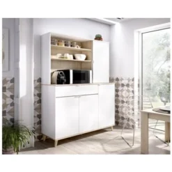 Mobile Cucina 120x40x189 Cm Anita Bianco Opaco E Rovere Naturale Con Quattro Ante Ed Un Cassetto Bianco E Naturale