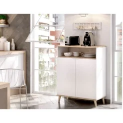 Mobile Cucina 80x40x102 Cm Anita Bianco Opaco E Rovere Naturale Con Due Ante Bianco E Naturale