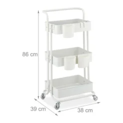 Relaxdays Carrello Da Cucina Con Ruote, 3 Ripiani, 2 Freni, Portaoggetti Per Bagno E Ufficio, HxLxP 86x38x39 Cm, Bianco -Wenko Negozio 56842208 4
