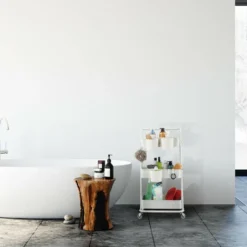 Relaxdays Carrello Da Cucina Con Ruote, 3 Ripiani, 2 Freni, Portaoggetti Per Bagno E Ufficio, HxLxP 86x38x39 Cm, Bianco -Wenko Negozio 56842208 5