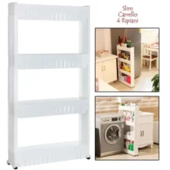 Carrello Carrellino Slim Salvaspazio Cucina Bagno Ripostiglio 4 Ripiani E 4Ruote -Wenko Negozio 5750155 4