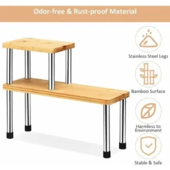 Giantex Mensola Per Condimenti, Mensole D'Angolo Per Cucina, Portaoggetti A 2 Piani, Scaffale Per Spezie, Ripiani Rimovibili, In Bambù E Acciaio, Naturale -Wenko Negozio 58840338 3