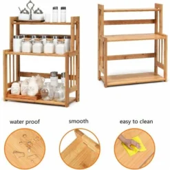 Giantex Portaspezie A 3 Ripiani, Scaffale Per Condimenti, Portaoggetti Per Cucina, Mensola Per Spezie, Strato Inferiore Regolabile In Altezza, In Bambù, Naturale -Wenko Negozio 58840426 4