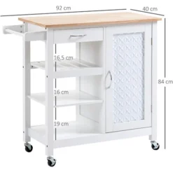 HOMCOM Carrello Da Cucina Con 1 Cassetto, 1 Armadietto E 1 Ripiano A 3 Livelli, 92x40x84cm, Bianco -Wenko Negozio 59260821 3