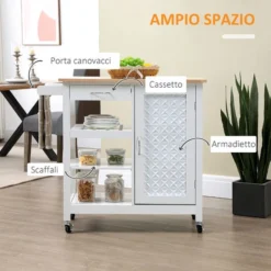 HOMCOM Carrello Da Cucina Con 1 Cassetto, 1 Armadietto E 1 Ripiano A 3 Livelli, 92x40x84cm, Bianco -Wenko Negozio 59260821 4
