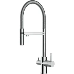 Rubinetto 3 Vie Miscelatore Cucina Cromato Con Canale Separato Per Acqua Filtrata, Canna Mollettone Movibile E Doccia Due Getti Staccabile