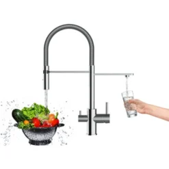 Rubinetto 3 Vie Miscelatore Cucina Cromato Con Canale Separato Per Acqua Filtrata, Canna Mollettone Movibile E Doccia Due Getti Staccabile -Wenko Negozio 5933581 5