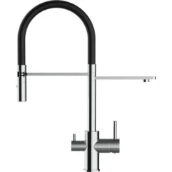 Rubinetto 3 Vie Miscelatore Cucina Cromato Con Canale Separato Per Acqua Filtrata, Canna Nera Movibile E Doccia Due Getti Staccabile -Wenko Negozio 5933583 5