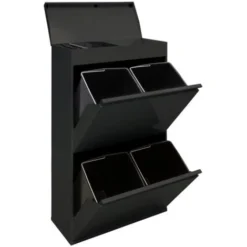 ARREGUI Top CR626-B Pattumiera Per Raccolta Differenziata Con Ripiano Superiore Multiuso, 4 Secchi, Mobile D'acciaio Per Differenziata, 4 X 17L - 68L, Nero