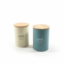 BARATTOLO CAFFE' IN METALLO CON COPERCHIO IN BAMBU' DIAM 11XH.15 CM COLORI ASSOR