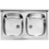 Lavello Da Appoggio Cucina 80x50 Cm In Acciaio Inox Doppia Vasca No Gocciolatoio