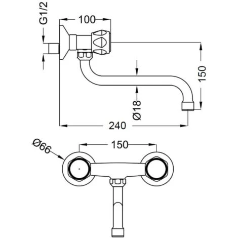 Rubinetto Cucina Lavanderia A Muro Con Canna Girevole, In Ottone 2 Rubinetto Cucina Lavanderia A Muro Con Canna Girevole, In Ottone - immagine 2