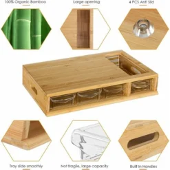 Homfa Tagliere In Bambù Naturale, Tagliere Spesso Con 4 Cassetti Estraibili In Plastica ABS, Set Da Cucina, 44x31x8cm