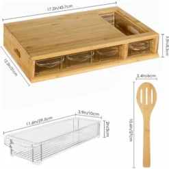 Homfa Tagliere In Bambù Naturale, Tagliere Spesso Con 4 Cassetti Estraibili In Plastica ABS, Set Da Cucina, 44x31x8cm -Wenko Negozio 64567504 3