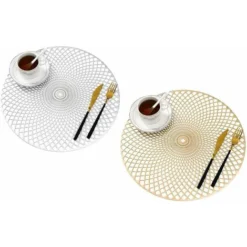SOEKAVIA Set Di 4 Tovagliette Rotonde Dorate Per Tavolo Da Pranzo Cucina (oro, Stile I, 38 Cm) -Wenko Negozio 66110049 4