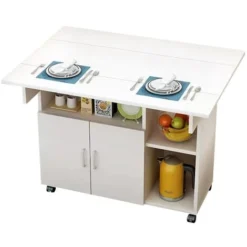 Tavolo Tavolino Mobile Cucina Con Scaffali Armadietto Salvaspazio Portaoggetti