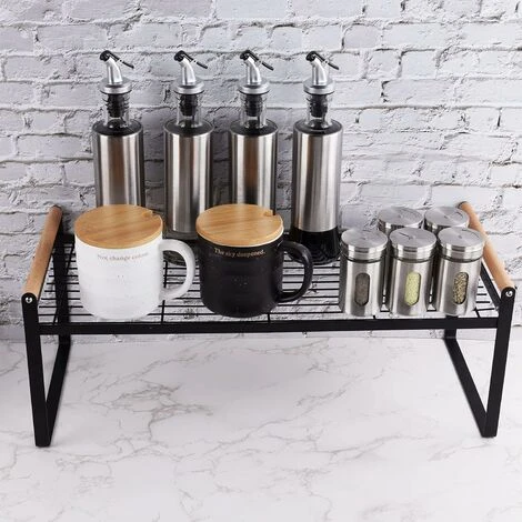 Scaffale Da Cucina Da Appoggio, Scaffale Multifunzione Impilabile, Scaffale Per Armadietto, Dispensa, Scaffale Per Spezie In Metallo Per Stoviglie (Nero) 2 Scaffale Da Cucina Da Appoggio, Scaffale Multifunzione Impilabile, Scaffale Per Armadietto, Dispensa, Scaffale Per Spezie In Metallo Per Stoviglie (Nero) - immagine 2