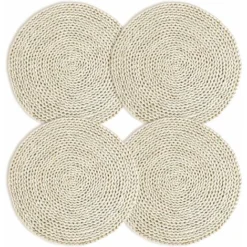 READCLY-12'' Tovagliette Rotonde Intrecciate Tovagliette All'americana In Paglia, Naturale Fatto A Mano Antiscivolo E Resistente Al Calore Tovaglietta In Mais Intrecciato Decorato Per Feste Di Matrimo