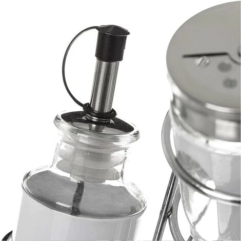 Set Oliera 4 Pezzi Olio Aceto Sale Pepe In Acciaio Stand In Metallo Portaspezie 2 Set Oliera 4 Pezzi Olio Aceto Sale Pepe In Acciaio Stand In Metallo Portaspezie - immagine 2